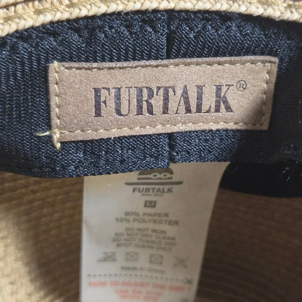 Furtalk Tan Straw Fedora Sun Hat Wide Brim M Summer Beach Resort Chic Coastal
